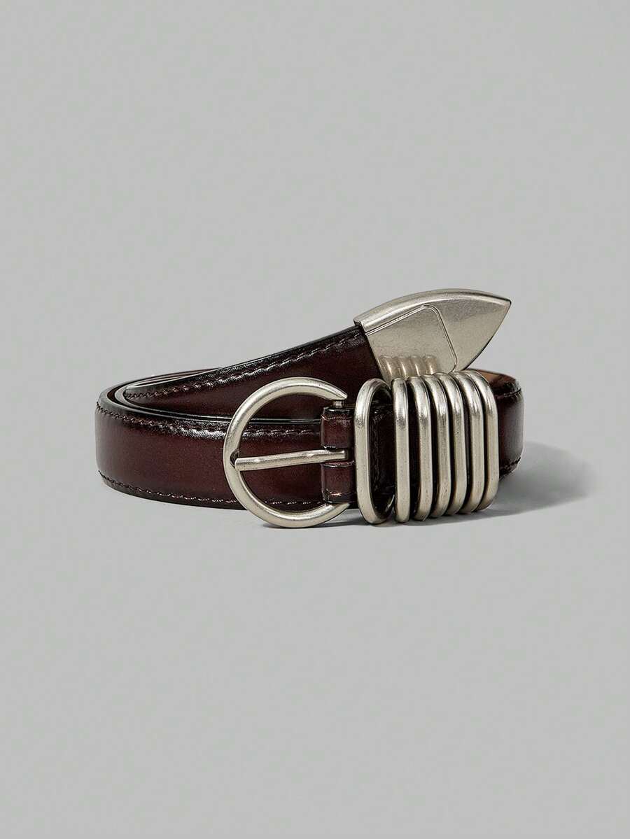 Ontre Women Fashionable Brown Metal Buckle Belts - Coffee - View 1