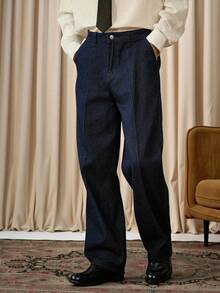 RivetRise Vintage schwarze & blaue Jeans mit roher Farbe, gerade geschnittenes Bein, geradliniges Design - marineblau - Übersicht 1