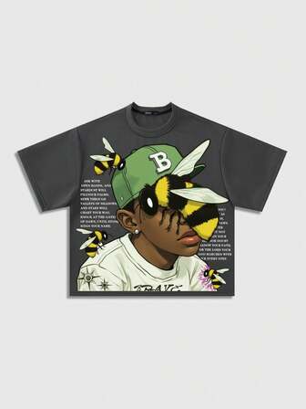 Street Life T-shirt court ample à épaules tombantes et imprimé pour hommes