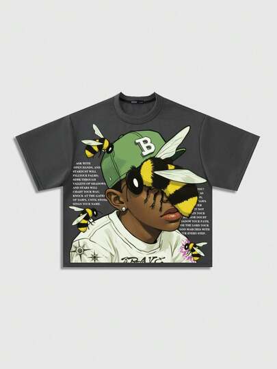 Street Life Men's Loose Dropped Shoulder Short Style Printed T-Shirt