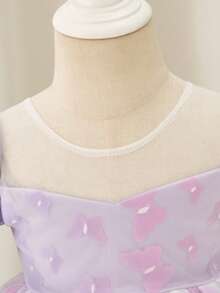 Glamorique Kids 新款婴儿长袖提花网眼下摆连衣裙，适合生日派对、节日、秋冬季日常穿着 - 紫色 - 查看 4