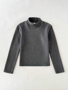 Leap Crew 2 件套年轻女孩秋冬紧身厚底高领 T 恤，适合返校、派对、婚礼、花童、儿童休闲装、开幕式、日常穿着、学校、旅行 - 黑色 - 查看 8