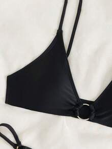 Swim Basics 夏日沙灘環狀鏈條T字泳裝 - 黑色 - 查看 4