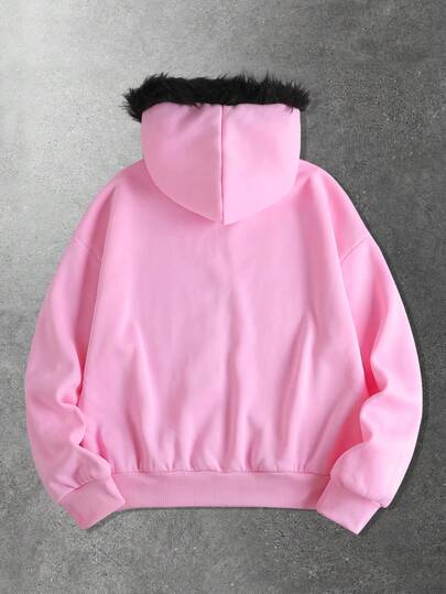 Sweat-shirt-shirt à capuche avec col en peluche et strass brillants pour hommes