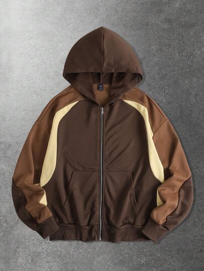 Street Life Herren Kontrast-Farbiges Patchwork Oversized Langarm Lässig Kapuzen-Sweatshirt