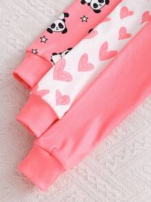 3pcs Girls Snug Fit Pajama Set With Cute Ocean Creature All-Over Print, Long Sleeve Top And Pants - Watermelon Pink - View 5