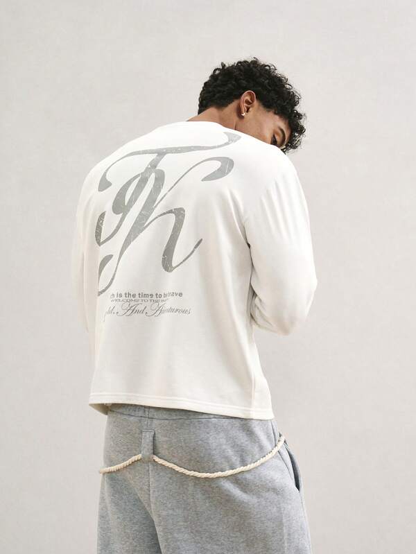 TOKVUE Camiseta de manga corta de cuello redondo con gráfico de letras cómoda para hombres, otoño