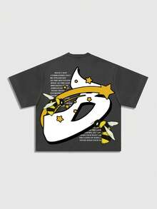 ROMWE MEN Street Life Camiseta de hombre de estilo corto con hombros caídos y estampado - Gris - Ver 2