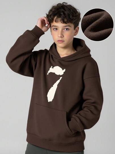 JNSQ Tween Boy Graphic Printed Loose Fit Pullover Sweatshirt, Casual Wear For Autumn/Winter, Suitable For Daily Wear, Outdoor Activities, Vacation, Streetwear, Party And Leisure