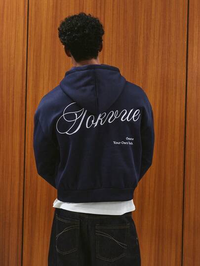 TOKVUE Sudadera con capucha casual con diseño de bolsillo y bordado de letras para hombre, otoño/invierno