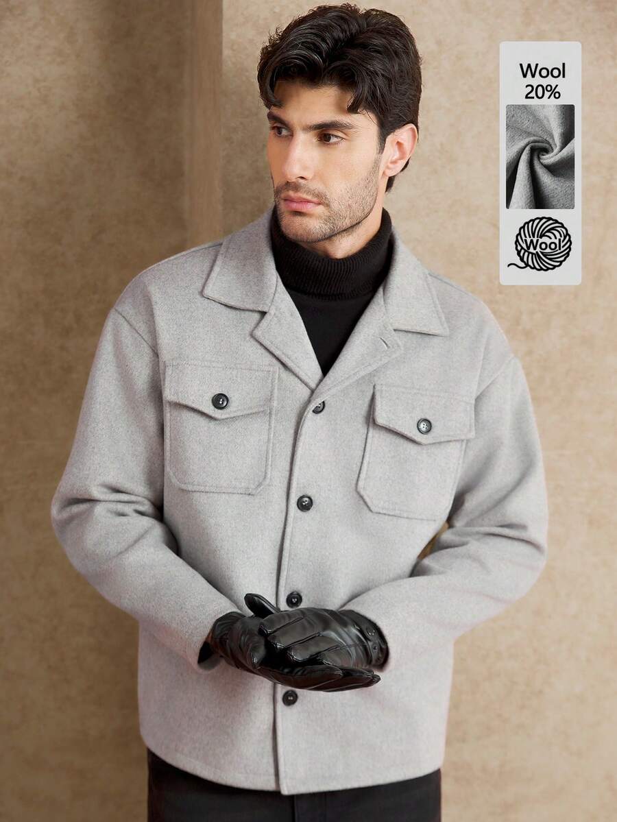 Core Aspect 男士纽扣前翻盖口袋大衣 外出休闲大衣 适合朋友穿着 - 灰色 - 查看 1