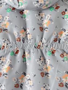 SHEIN 女童花卉印花泰迪熊内衬抽绳连帽棉服外套、保暖内衬加厚棉服外套、舒适合身拉链棉服外套 - 彩色 - 查看 3