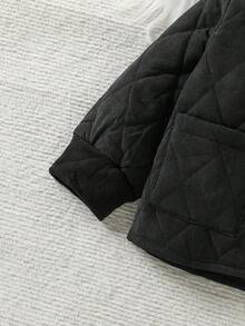 Baby Boy Casual Minimalist Large Pocket Padded Mid-Length Hooded Windbreaker Jacket, Simple Design With Large Pockets, Keeping Baby Warm And Cozy In Winter, Suitable For Infants And Toddlers 3 Months To 3 Years Old, Baby Clothing Brand Baby Boy Coats Baby Boy Jackets Baby Quilted Jacket Baby Quilted Coat Baby Boy Korean Style Jackets - Black - View 5