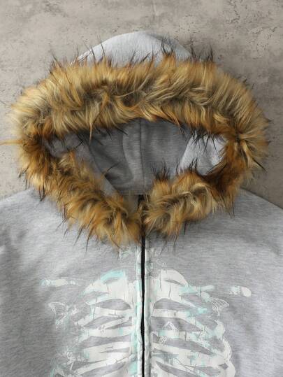 Street Life Sudadera con cuello de felpa y estampado para hombre