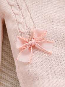 SHEIN Baby Girls' Sweater Jumpsuit,Pink Autumn Cute Sweet Matching Family Embroidered Floral Trim,Bow Decor,Snap Button,Soft Comfortable For Daily Wear - Baby Pink - View 6