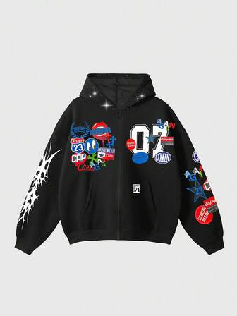 Street Life Felpa ampia e corta da uomo con decorazioni in paillettes lucide, abbigliamento casual da strada