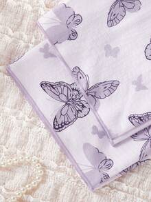 女学生睡衣，青春期女孩可爱蝴蝶印花长裤和长袖休闲两件套家居服套装 - 紫色 - 查看 8