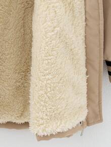 Young Girl Camel Thermal-Lined Hooded Cinched Waist Ribbed Cuff Knee-Length Padded Coat, Autumn/Winter Girls Winter Coat Girls Fall Coat Girls Faux Fur Hooded Coat Toddler Girl Winter Coat Girls Warm Winter Jacket - Camel - View 7