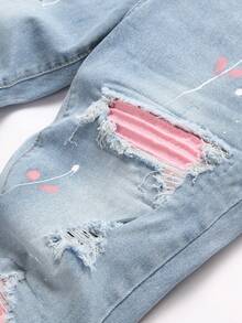 Manfinity LEGND 男式口袋破洞紧身休闲牛仔裤 - 淺色水洗藍 - 查看 4