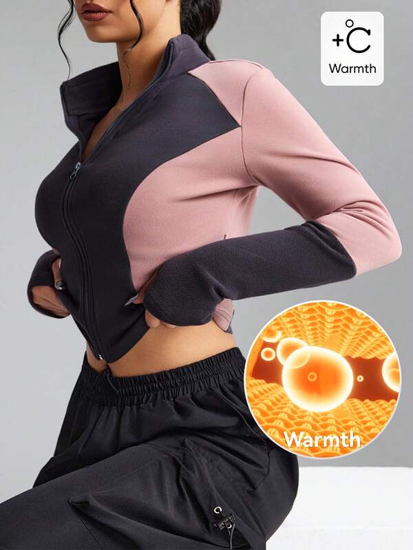 Innovista Chaqueta de ciclismo con cremallera frontal y mangas largas de color contrastante para mujer