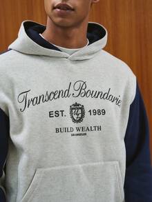 TOKVUE Sudadera con capucha cómoda de manga larga con estampado simple de color contrastante para hombres