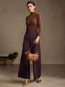 MOTF PREMIUM PANTALONES DE PIERNA ANCHA CON CREMALLERA LATERAL VERSÁTIL DE CINTURA ALTA - Burdeos - Ver 8