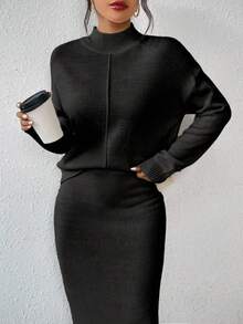 RosyDaze Women's Casual Knit 2 Pieces Dress Set - Black - View 4