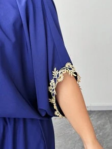 Elenzga Plus Size Women's New Fashionable Elegant Long Sleeve Gold Lace Collar Tie-Back Bow Elastic Waist Loose Wide Leg Jumpsuit, Suitable For Dates, Vacations, Holidays, Parties, Business Events, Elegant Romantic Christmas, Autumn