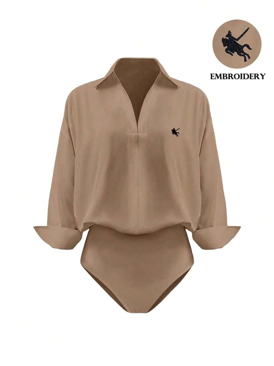 Airaco Women's Embroidered Minimalist Long Sleeve Bodysuit