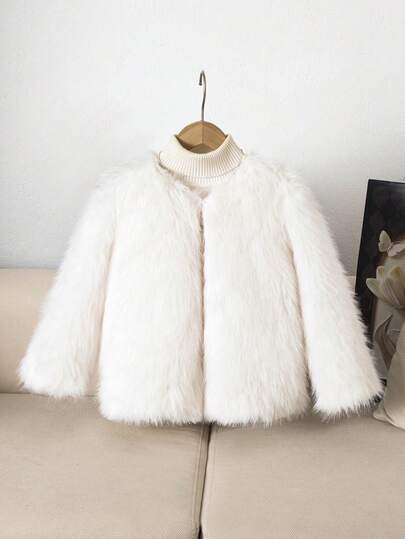 Elladie kids Ung flicka casual fluffig fuskpäls lös koftajacka, sofistikerad och elegant urban, vinter