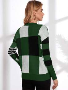 EMERY ROSE pull en tricot à col rond et manches longues avec couleurs contrastées pour femmes