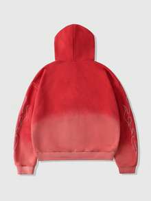 ROMWE MEN Street Life Sudadera holgada de estilo corto con bordado de diamantes brillantes lavada para hombres - Rojo - Ver 2
