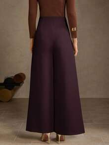 MOTF PREMIUM PANTALONES DE PIERNA ANCHA CON CREMALLERA LATERAL VERSÁTIL DE CINTURA ALTA - Burdeos - Ver 2