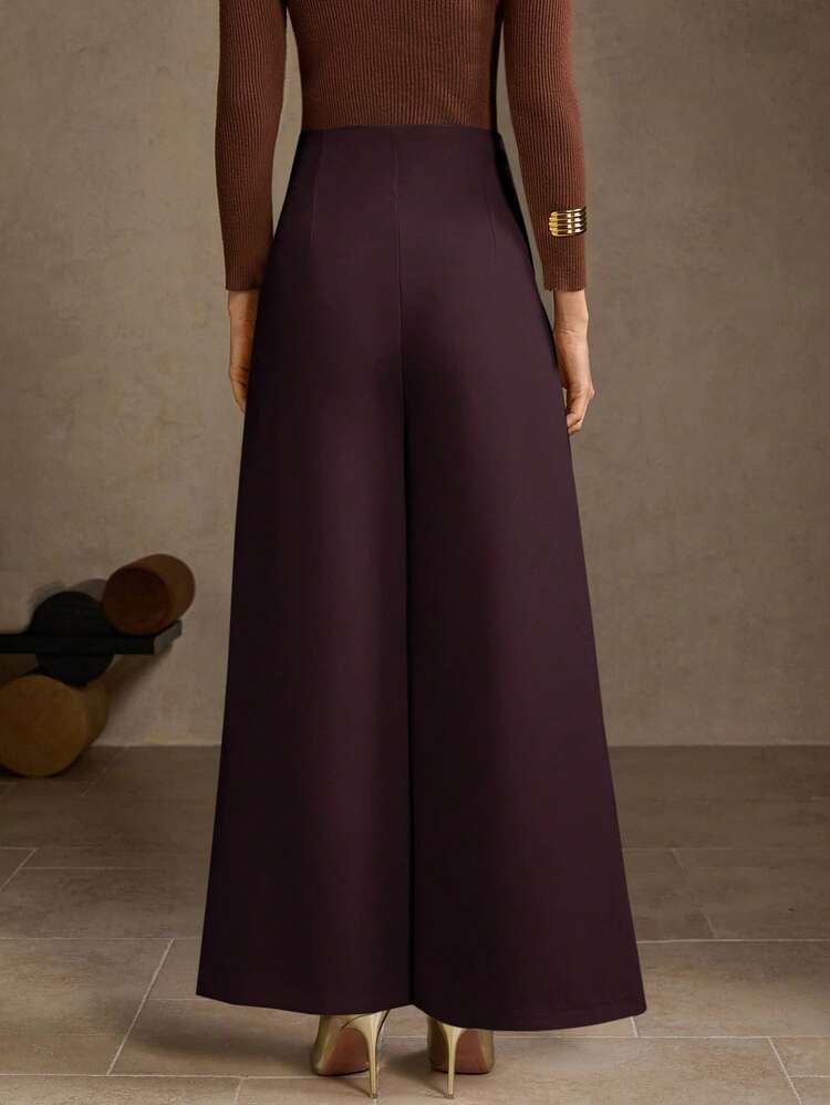 HIGH WAIST VERSATILE SIDE ZIPPER WIDE LEG PANTS