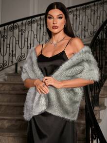 Allurite Capa de piel sintética de unicolor para mujer, capa de piel roja grande para fiestas de invierno y ropa de fiesta