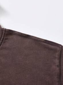 ROMWE MEN Casual 男士复古水洗宽松金属拉链连帽卫衣，长袖上衣 - 咖啡棕 - 查看 5