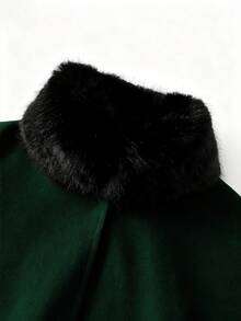 GlowEve CURVE Plus Size Women's Elegant Overcoat With Fur Collar And Belt - Dark Green - View 5