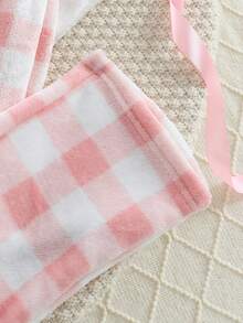 2pcs Teen Girls Soft Comfortable Pink Bow Embroidery Pajama Set, Plaid Long Sleeve Top And Pants Sleepwear - Pink - View 5