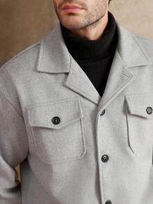 Core Aspect 男士纽扣前翻盖口袋大衣 外出休闲大衣 适合朋友穿着 - 灰色 - 查看 4