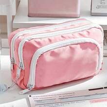 1Pc Macaron Large Pencil Case Pouch ,INS Stationery Bag, Portable Handheld Pencil Case Bag , Cosmetic Bag, For Teens Office,&School Supplies Back To School,Pencil Pouch,School Bag - 彩色 - 查看 24
