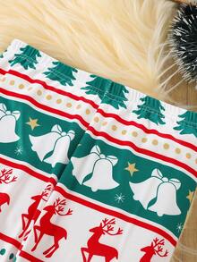 1 Bộ đồ ngủ Giáng sinh vui vẻ cho bé gái, Bộ đồ ngủ vừa vặn với áo dài tay màu đỏ và quần dài, có họa tiết "Giáng sinh vui vẻ" theo chủ đề ngày lễ trên áo và tuần lộc, bông tuyết, quần họa tiết cây thông Noel với màu sắc tương phản, làm bằng vải dệt kim co giãn và thoáng khí, có thể giặt bằng máy, vừa vặn thoải mái, dễ chăm sóc - Đỏ - Xem 4