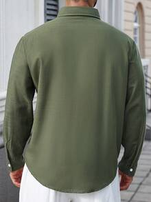 Manfinity Homme Plus Size Men's Casual Loose Fit Versatile Long Sleeve Shirt, For Fall Mens Button Down Men Shirts Khaki - Army Green - View 2