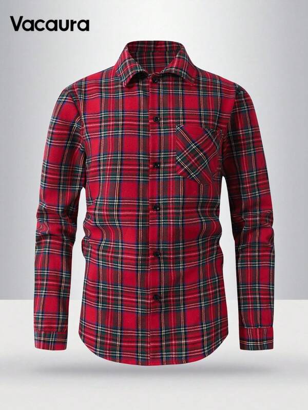 1 pezzo Camicia casual a quadri rossi per uomo e ragazzi adolescenti, adatta per l'autunno/inverno, per uso quotidiano, pendolarismo, scuola, feste di Natale, può essere indossata da sola o come strato interno