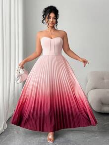 Elenzga Elegant Romantic Gradient Color Ruffle Waist A-Line Off Shoulder Dress,  Day - Multicolor - View 3