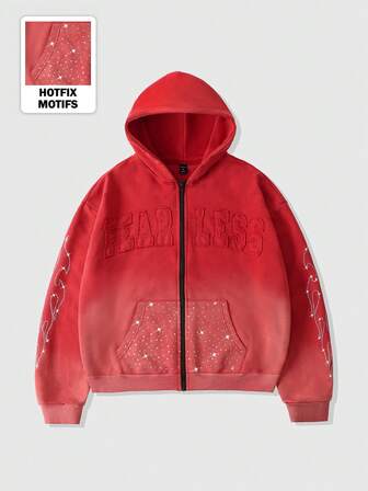 Street Life Felpa oversize da uomo con ricamo di diamanti scintillanti e lavaggio, stile corto e ampio