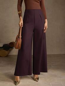 MOTF PREMIUM PANTALONES DE PIERNA ANCHA CON CREMALLERA LATERAL VERSÁTIL DE CINTURA ALTA - Burdeos - Ver 7