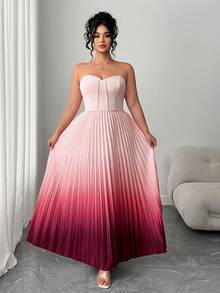 Elenzga Elegant Romantic Gradient Color Ruffle Waist A-Line Off Shoulder Dress,  Day - Multicolor - View 5