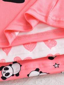 3pcs Girls Snug Fit Pajama Set With Cute Ocean Creature All-Over Print, Long Sleeve Top And Pants - Watermelon Pink - View 4