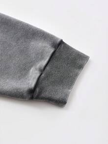 ROMWE MEN Casual Áo hoodie nam tay dài, kiểu dáng rộng rãi, chất liệu denim bạc màu, phong cách vintage. - Xám - Xem 4