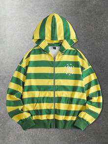 ROMWE MEN Street Life Men's Casual Contrast Striped Hoodie Sweatshirt, Autumn - Multicolor - View 1